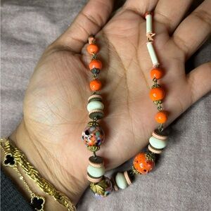 Rare Coral and Ivory Cream Murano Glass Beaded Necklace